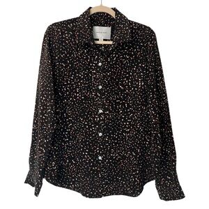 Amour Vert Silk Abstract Print Button Front Blouse Black Multi Medium Office